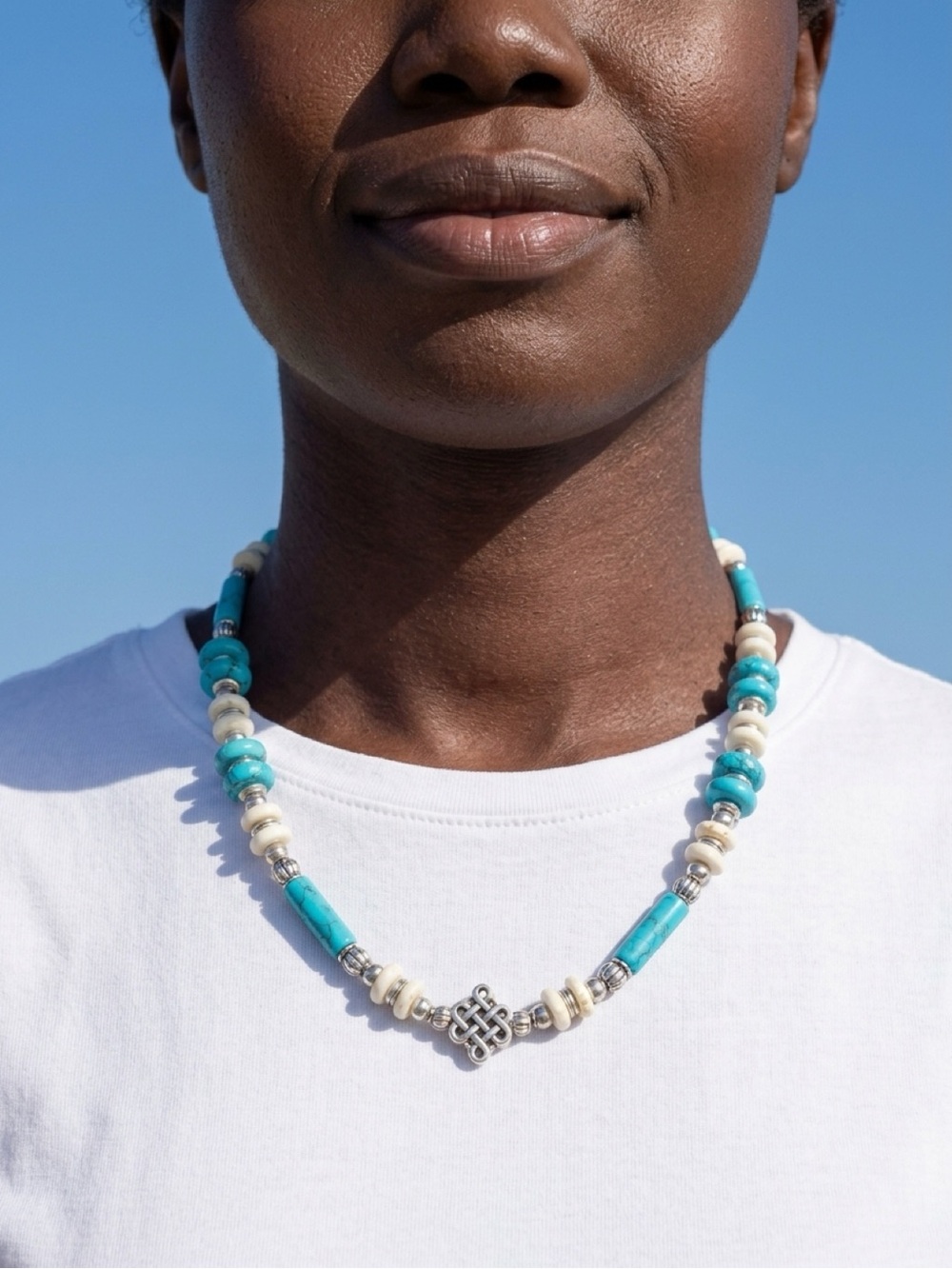 Handcrafted Turquoise and Cream Beaded Necklace – Women's Jewelry